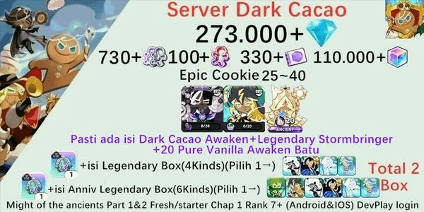 Gambar Product Cookie Run Kingdom starter account(Dack Cacao Server)DC12