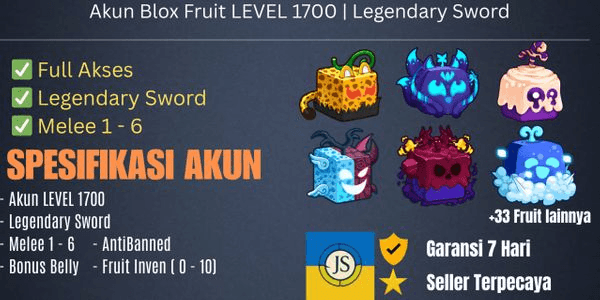 Gambar Product Akun Blox Fruit LEVEL 1700 | Legendary Sword