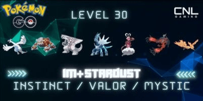 Gambar Product [Instinct/Valor/Mystic]Level 30+ / Lugia + Palkia + Dialga+ Enamorus+ Yveltal+ Heatran+ Moltres / 1M+ Dust / PTC LOGIN