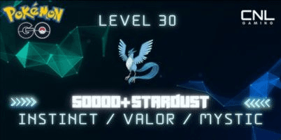 Gambar Product [Instinct/Mystic/Valor] Level 30+ / Articuno / 50K+ Dust / PTC login