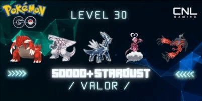 Gambar Product [Instinct/Mystic/Valor]Level 30+ / Groudon + Palkia + Dialga+ Enamorus+ Yveltal / 50K+ Dust / PTC login