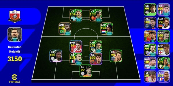 Gambar Product Manager Xabi, ada epic Pele 107, Cruyff 106, Cannavaro 105, Forlan, owen, showtime bastoni DLL