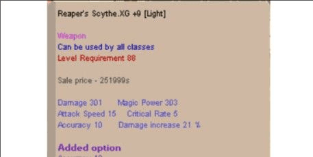 Gambar Product Reaper Scythe XG+9 Weapon Damage Untuk Semua Job