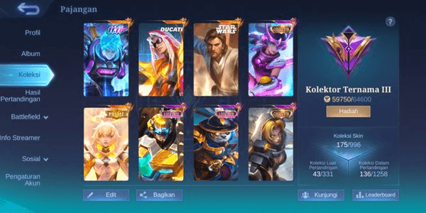 Gambar Product CHEAP ML ACCOUNT STAR WARS SKIN ALUCARD, DUCATI LEOMORD, 11.11 X BORG, CC WANWAN, NATALIA, LUCKYBOX JOHNSON, AKAI, PRIME BEATRIX ETC
