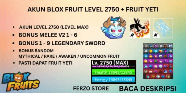Gambar Product Blox Fruit Account MAX LEVEL + YETI Fruit