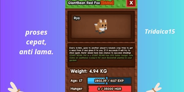 Gambar Product Giant Beant Red Fox Pet [DIVINE] - Grow A Garden