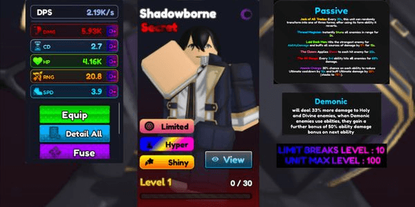 Gambar Product Shiny Shadowborne / Cid Kagenou | Perfect Stats + Max Limit Break - Anime Rangers X