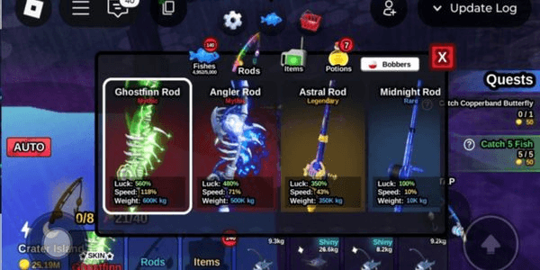 Gambar Product FISH IT ACCOUNT RIGHT AVERAGE (GHOSTFINROD + SECRET SKIN) GAMEPASS X 2 EXP ACTIVE