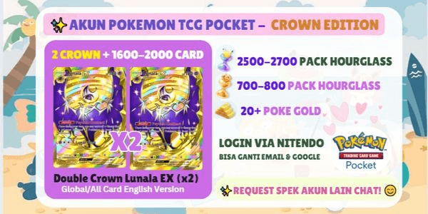 Gambar Product Account Pokemon TCG Pocket | Double Crown Lunala EX (x2) | 2500+ Pack Hourglass