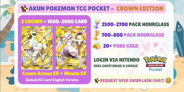 Gambar Product Akun Pokemon TCG Pocket | Crown Mewtwo EX + Arceus EX | 2500+ Pack Hourglass