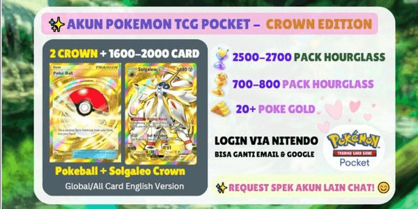 Gambar Product Akun Pokemon TCG Pocket | Crown Pokeball + Solgaleo EX | 2500+ Pack Hourglass