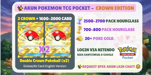 Gambar Product Pokemon TCG Pocket Account | Double Crown Pokeball (x2) | 2500+ Pack Hourglass