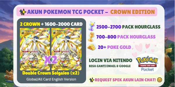 Gambar Product Pokemon TCG Pocket Account | Double Crown Solgaleo EX (x2) | 2500+ Pack Hourglass