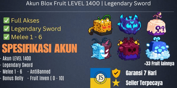 Gambar Product Akun Level 1400 | Bonus Legendary Sword | Bonus Belly