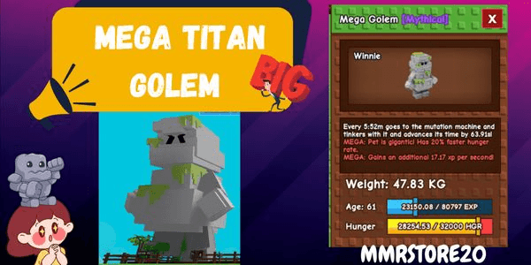 Gambar Product Mega Titan Golem | Pet For Reduce Time Mutation Machine | Pet Titan Limited | Fast Delivery - Grow A Garden
