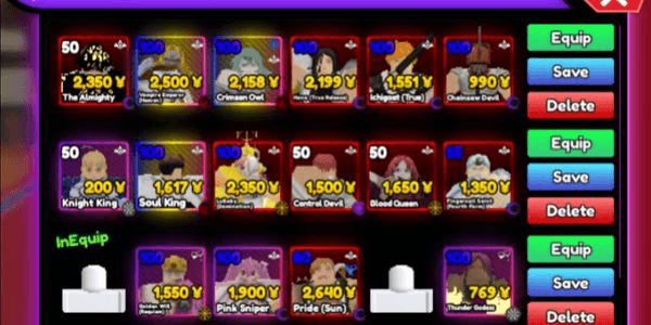 Gambar Product 14 Sove Meta Top DPS+7000rr(eto,dio,aizen,ichigo,hana,chainsaw,bloodqueen,almighty,lullaby,controldevil,fingernail,Sniper) check description