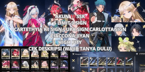 Gambar Product [SEA] ACCOUNT 19 SSR 6 LIMITED 3 SIGN, CARTETHYIA R1 SIGN, LUPA SIGN, CARLOTTA SIGN, CIACCONA, JIYAN, HIGH PITY, OTHER B5 STANDARD