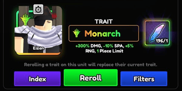 Gambar Product Starter Account Level 1 Monarch Aizen + 196 Trait Rerolls - Anime Vanguard