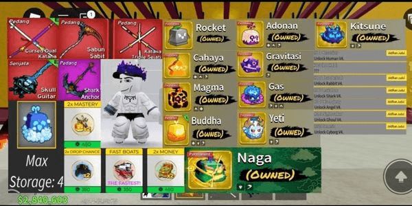 Gambar Product 11 perm fruit, 6 race v4, 5 game pass, 4 fruit storage, ava beRBX, cdk ttk sg on