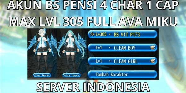 Gambar Product ACCOUNT BS RETIRE 4 CHAR 1 CAP MAX LVL 305 SERVER INDONESIA, FULL AVA SET LIMITED HATSUNE MIKU, NO MOD, ANTI HACKBACK, SUPER CHEAP