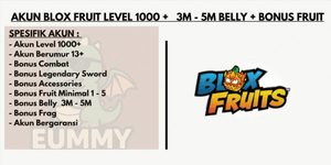 BLOX FRUIT ACCOUNT LEVEL 1000+ 3M - 5M BELLY + BONUS FRUIT