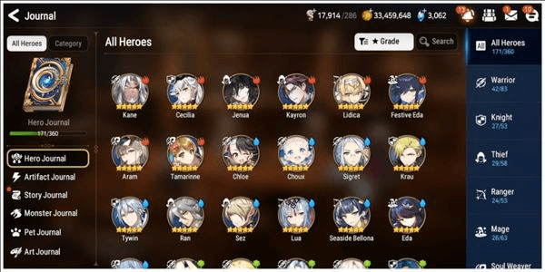 Gambar Product #E7100: 3K Skystone !! [GLOBAL/IOS/Android] LEVEL 56, 7 MoonLight, 2 Hero MAX *12 | Fenne MAX, Earth Vildred, Dark Straze | 40 NAT5 Heroes