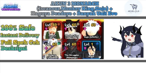 Gambar Product Akun 3 Monarch (Iscanour, Monkey King, Gujo + Glasses) + Many Evo Units + Shiny The Struggler ethereal Evo