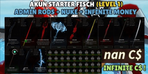 Gambar Product Admin Account Rod + Infinite Money + Nuke | FISCH