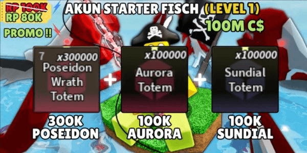 Gambar Product Account 100K Aurora + 300K Poseidon + 100K Sundial + Money | FISCH