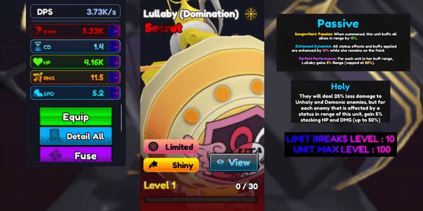 Gambar Product Shiny Lullaby (Domination) | Perfect Stats + Max Limit Break - Anime Rangers X