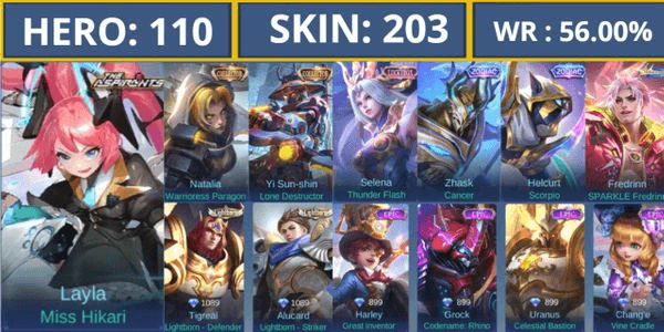 Gambar Product ACCOUNT SAFE ASPIRANT LAYLA | COLLECTOR NATA YI SUN SHIN | ZODIAK HELCURT ZHASK | LOTS OF EPIC GG SKINS