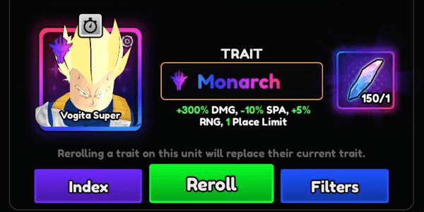 Gambar Product Starter Account Monarch Vogita + Monarch Song Jinwu + 150 Trait Rerolls - Anime Vanguards
