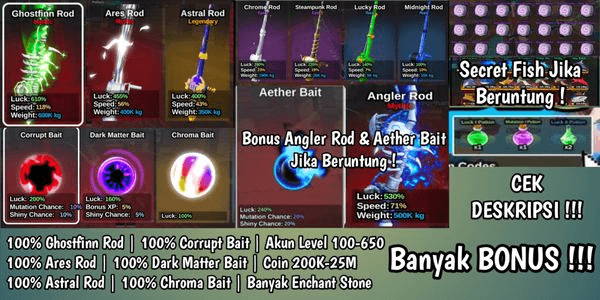 Gambar Product Akun Ghostfinn Rod | Ares Rod | Astral Rod | MANY BONUSES | Check Description! - Fish It!