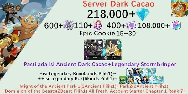 Gambar Product Cookie Run Kingdom starter account(Dack Cacao Server)DC7