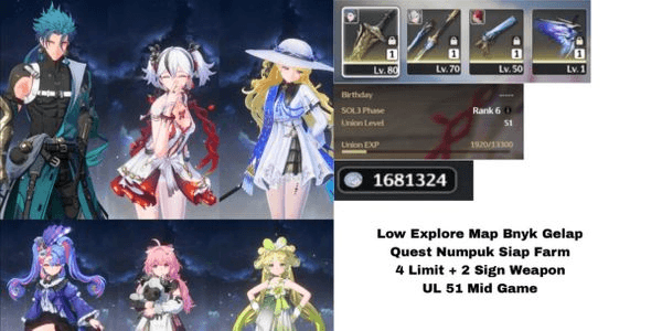 Gambar Product ( SEA ) JIYAN + SIGN,PHOEBE,CAMELLYA,ROCIA / 2 STD STANDAR ( 4 LIMIT + 2 SIGNATURE WEAPON ) MID GAME