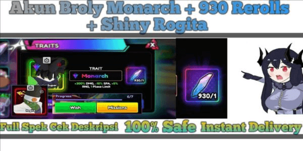 Gambar Product Akun Broly Monarch + 930 Rerolls + Shiny Rogita
