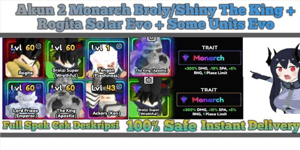 Gambar Product Account 2 Monarch Broly/Shiny The King + Rogita Solar Evo + Several Evo Units
