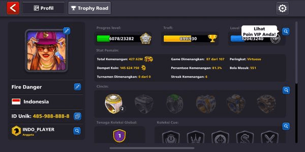 Gambar Product Akun ID UNIQUE 485-988-888-8 + Level 42 + Coins 145M + Cash 75