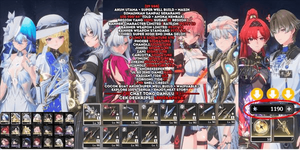 Gambar Product [29 SSR][9 LIMIT 8 SIGNATURE STD][RATE ON](JINHSI,ZANI,CARLOTTA,CHANGLI,YINLIN,PHOEBE SIGN)+(ZHEZHI,XIANGLI SIGN STD)+SHOREKEEPER+CEK DESC! [SEA] #313