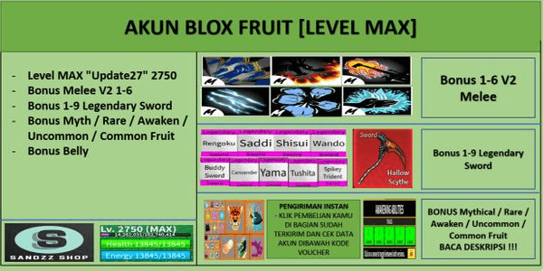 Gambar Product Blox Fruit Account [MAX Level][DATPOL]