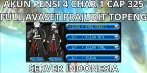 CONTA PENSI 4 CHAR 1 CAP MAX LVL 325 SERVIDOR INDONÉSIA, FULL AVA SET PRAJURIT TOPENG, PRONTA PARA USAR FULL RESET, VIA MQ, ANTI HACKBACK, SUPER BARATA