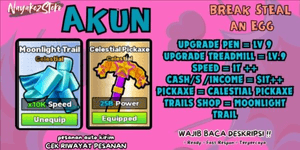 Break and Steal an Egg Account | 1T+ Speed | 1T+ Income | Calestial Pickaxe | Moonlight Trail