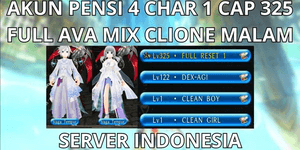 CONTA PENSI 4 CHAR 1 CAP NÍVEL MÁX 325 SERVIDOR INDONÉSIA, FULL AVA MIX CLIONE MALAM, PRONTA PARA USAR FULL RESET, VIA MQ, ANTI HACKBACK, SUPER BARATINHA