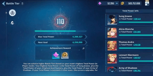 Conta Whale 4 Collab IDLE + Battle Tier (BT) 110 + Successor MONARCH Of Shadow B1 + Essência 52K + Poder Sung Jin Woo 1,5M Ataque 116K