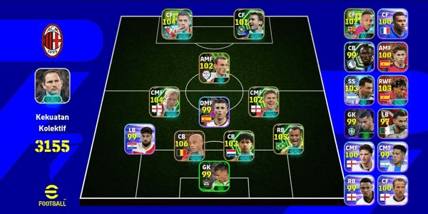 eFootball Mobile अकाउंट GG Cafu Epic + Kompany Epic + अन्य GG कार्ड्स | स्क्वाड पावर 3155 + 50 प्लेयर नो बेस