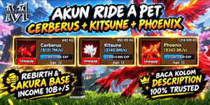 حساب PET KITSUNE + CERBERUS + PHOENIX | دخل 10B++/ثانية | قاعدة SAKURA | إعادة ميلاد 5++ | Ride A Pet