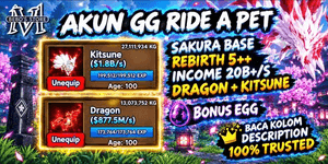 GG ACCOUNT DRAGON + KITSUNE!! | INCOME 20B++/S | SAKURA BASE | REBIRTH 5++ | Ride A Pet