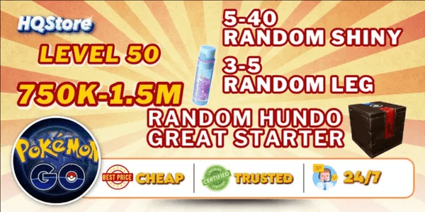 Level 50 | 750k-1.5M Stardust | 5-40 Random Shiny | 3-5 Random Legendary | Mystery Box | A Guaranteed Perfect IV (Hundo) | Random Team - Pokemon Go