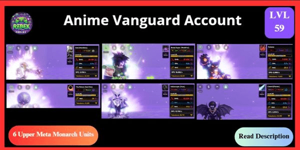 Gambar Product Account 6 Meta Monarch - Broly (Vanguard), Dio, The Falcon, Sukuna, Shiny Hollowseph, Shiny Lizard | Anime Vanguards