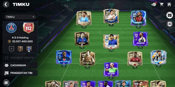 ACCOUNT FC MOBILE OVR 112 CONTENT GG: BECKENBAUER 114 (ICON), NDICKA 114, DAVID NERES 115, SEMENYO 113